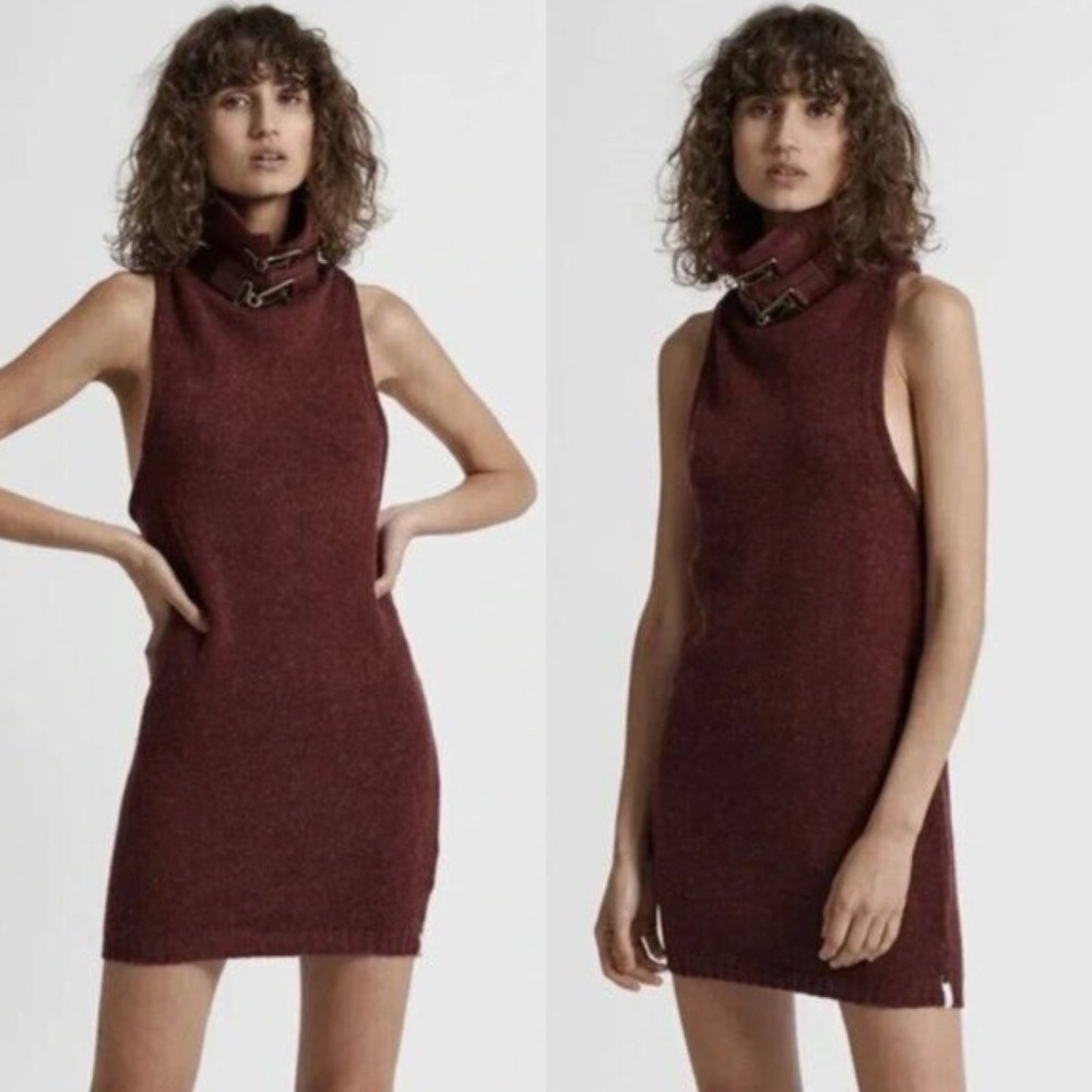 One Teaspoon Parisienne Dress Roll neck Buckle detail Burgundy Sweater Size XS